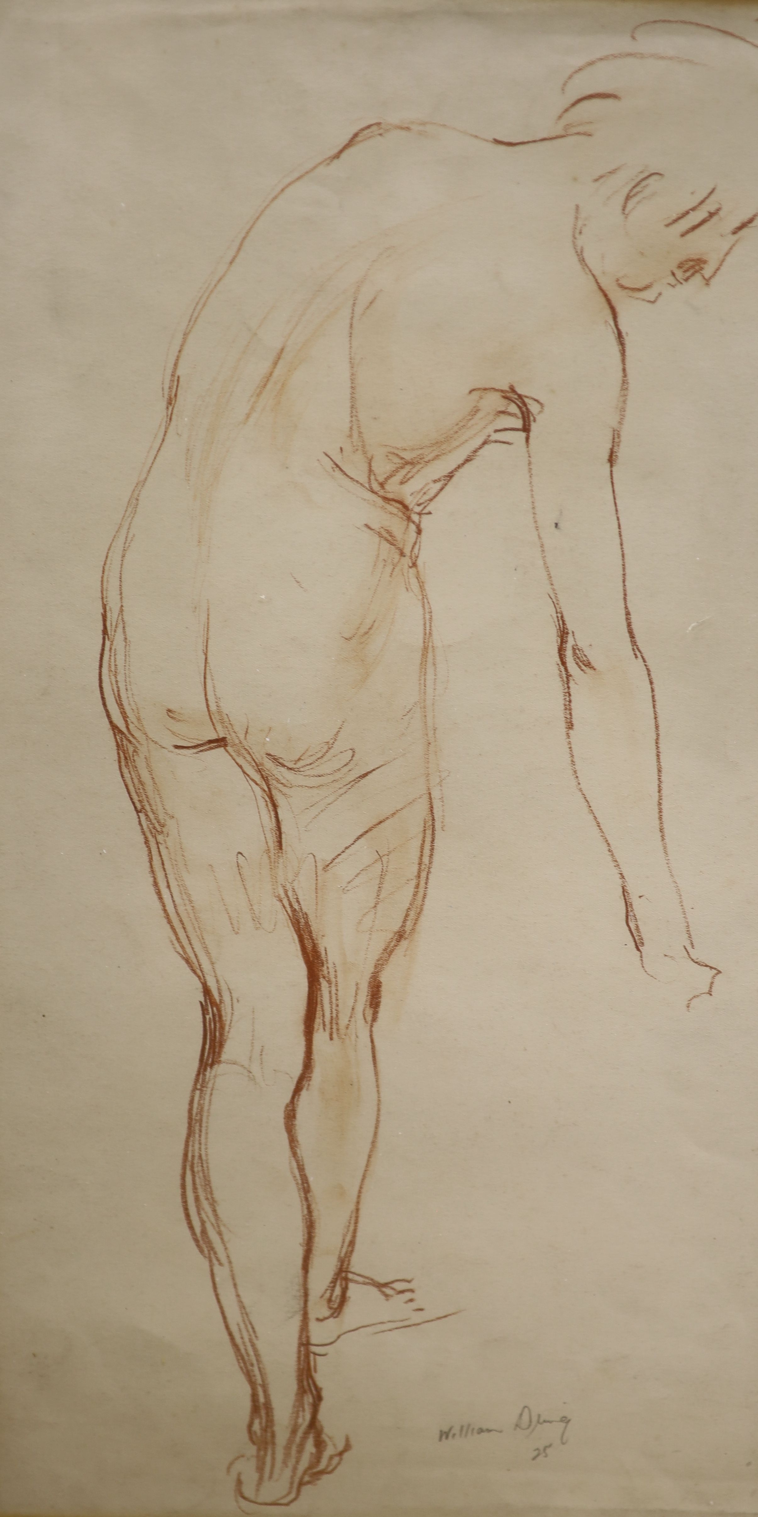 William Dring (1904-1990), coloured pencil, Standing nude, signed and dated '25, 43 x 23cm